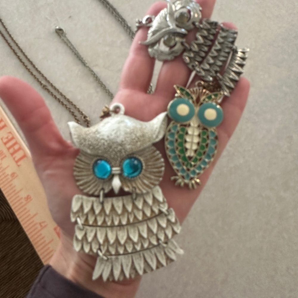 Set of 3 Silver and Turquoise Owl Pendant Necklaces - Picture 3 of 7